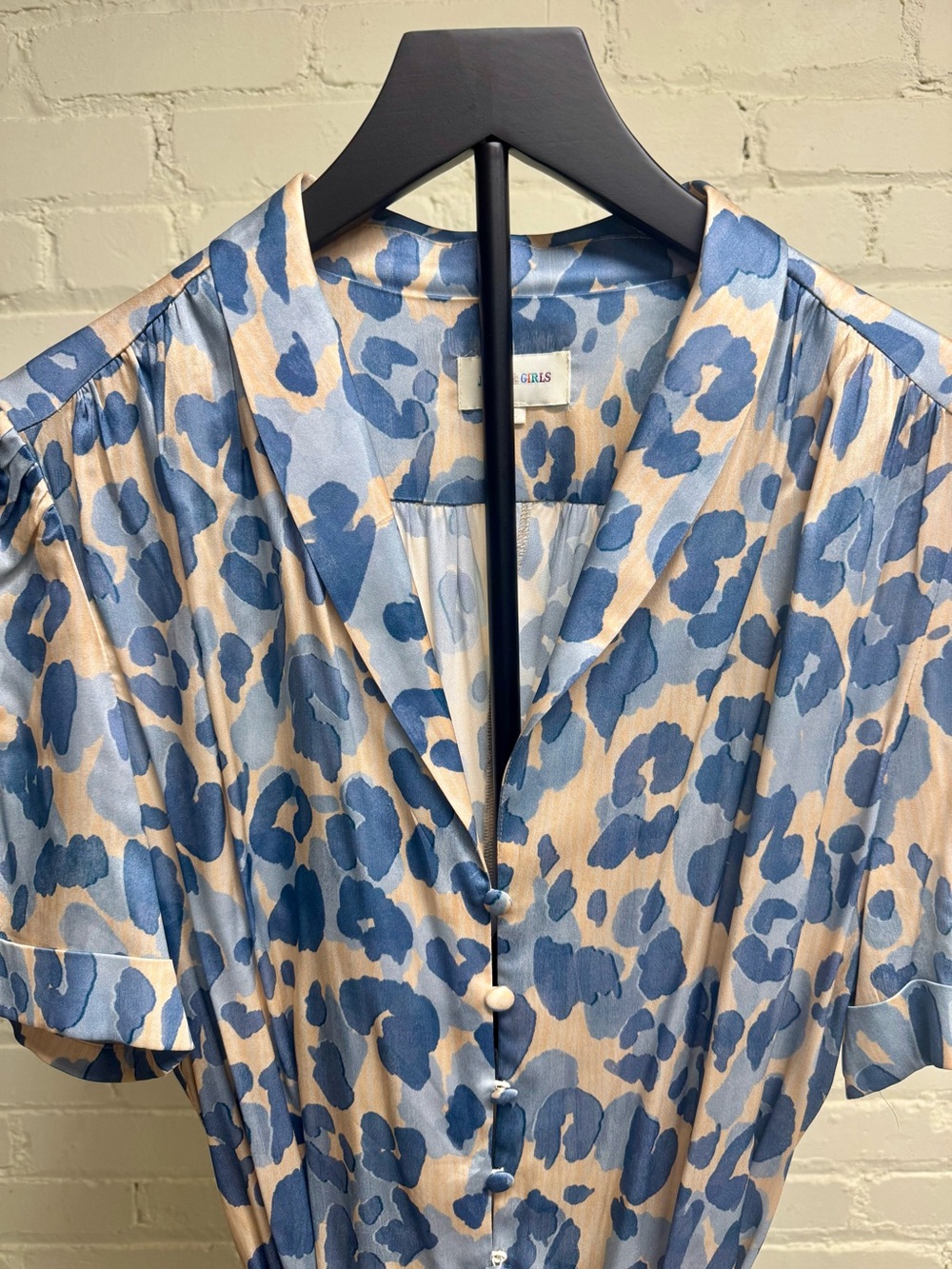 Joyce & Girls, Blue and Tan Abstract floral-print  Silk/Viscose Romper, Size L